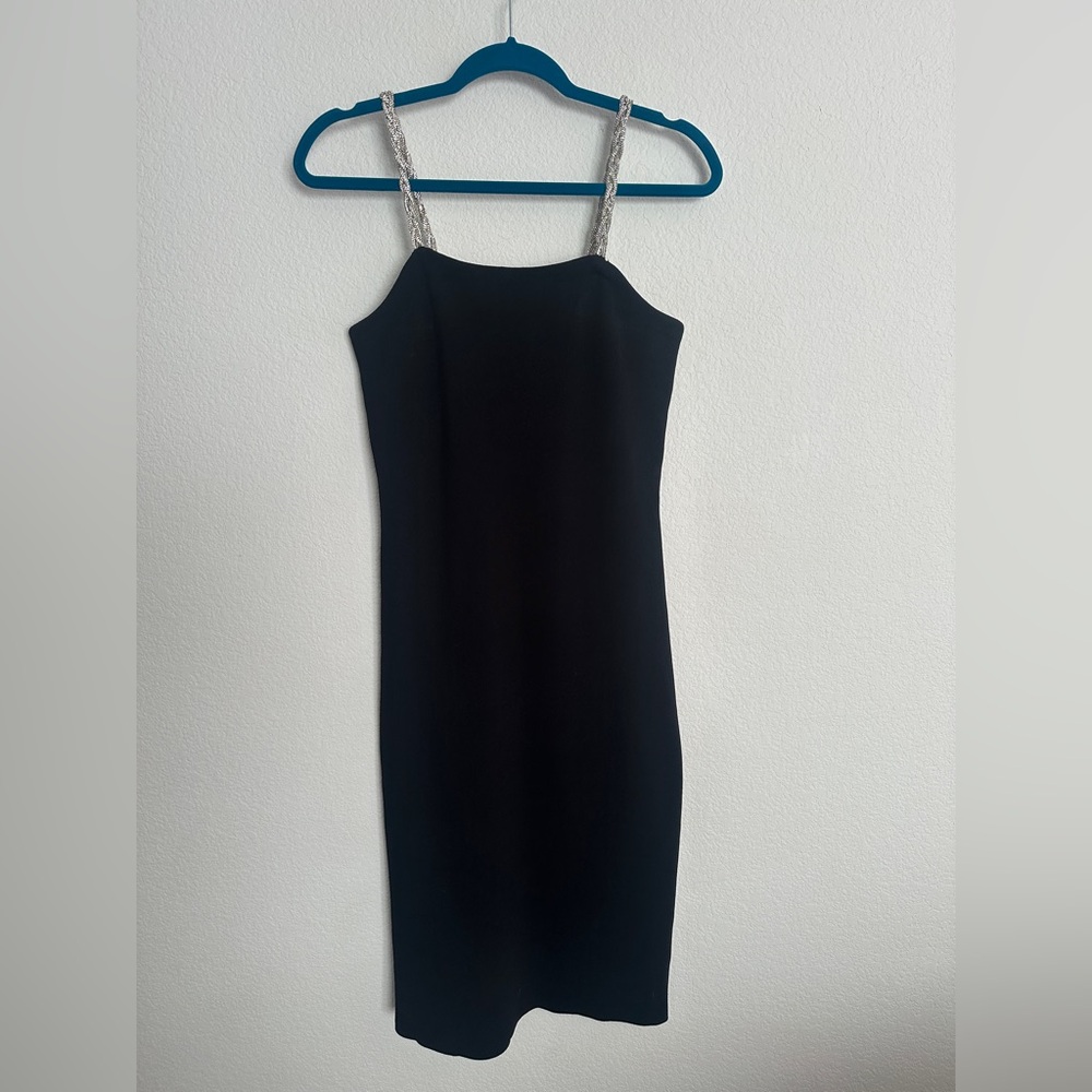 Camila Coelho black Jude rhinestone straps fine knit dress M - Picture 6 of 10